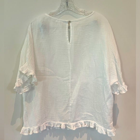 Beachlunchlounge white gauze ruffle short sleeve shirt top coverup size small - Picture 2 of 11